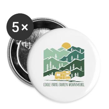 Coole Papas fahren Wohnmobil - Buttons groß 56 mm (5er Pack) - Weiß - Vorne