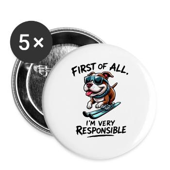 Hund Bulldogge Snowboard Wintersport Spruch - Buttons groß 56 mm (5er Pack) - Weiß - Vorne