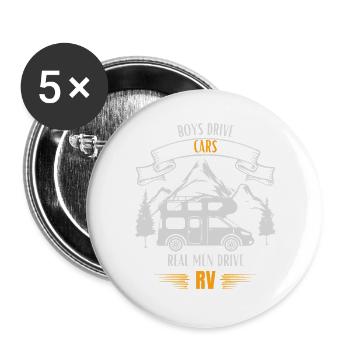 Real Men Drive RV - Buttons groß 56 mm (5er Pack) - Weiß - Vorne