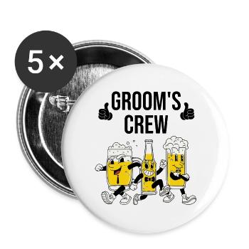 Bräutigam Crew Bier - Buttons groß 56 mm (5er Pack) - Weiß - Vorne