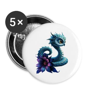Dragon bleu à fleur violette - Lot de 5 grands badges (56 mm) - blanc - Devant