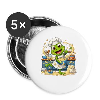 Küchenfrosch Chef: Pfannensplash - Buttons groß 56 mm (5er Pack) - Weiß - Vorne