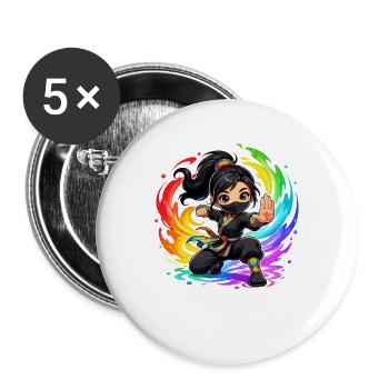 Regenbogen Ninja im Farbwirbel - Buttons groß 56 mm (5er Pack) - Weiß - Vorne
