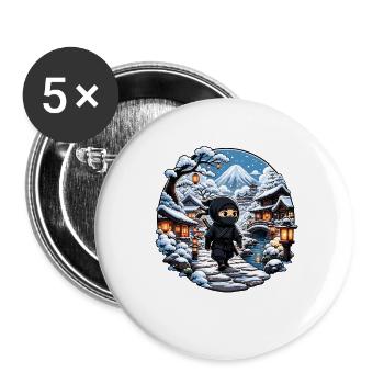 Ninja im Schneedorf - Buttons groß 56 mm (5er Pack) - Weiß - Vorne