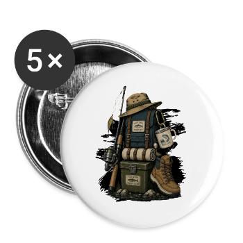 Angeln Angler  - Buttons groß 56 mm (5er Pack) - Weiß - Vorne