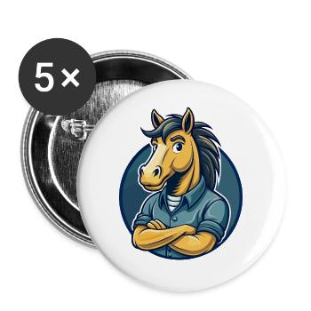 Pferde-Kawaii-Maskottchen Cartoon-Charakter-Clipart-Logo - Buttons groß 56 mm (5er Pack) - Weiß - Vorne
