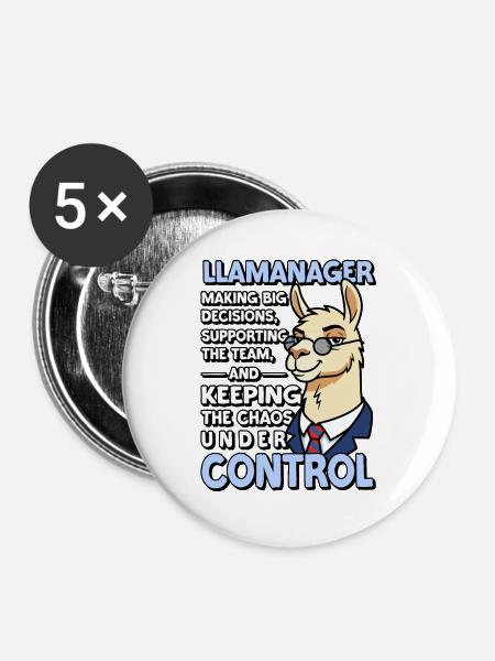 Llamanager Chef Schäff | Teamleiter | Manager CEO - Buttons groß 56 mm (5er Pack) - Weiß