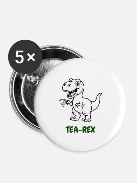 Tea-Rex Tee-Genießer - Buttons groß 56 mm (5er Pack) - Weiß