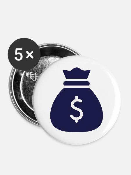 Geldbeutel Solid-Icon Finanz Bankbanking Vermögenssymbol - Buttons groß 56 mm (5er Pack) - Weiß