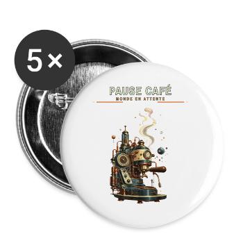 Pause Café - Monde en Attente - Lot de 5 grands badges (56 mm) - blanc - Devant