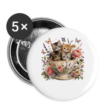 Chatons Dans Une Tasse De Thé Fleurs Vintage - Lot de 5 grands badges (56 mm) - blanc - Devant