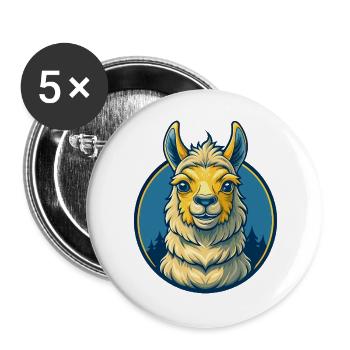 Llama Kawaii Maskottchen-Cartoon-Charakter-Clipart-Logo - Buttons groß 56 mm (5er Pack) - Weiß - Vorne