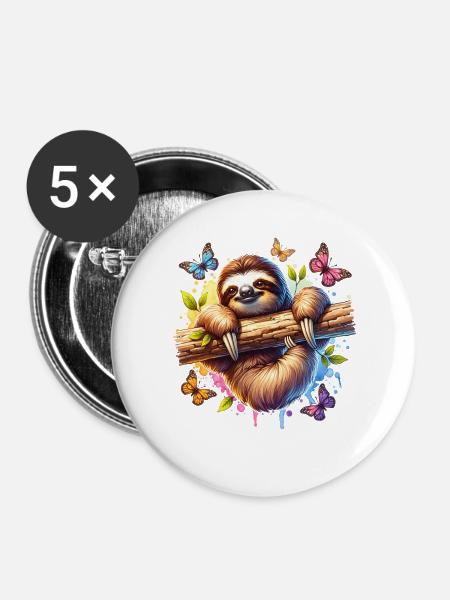 Faultier Sloth - Buttons groß 56 mm (5er Pack) - Weiß