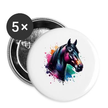 Cheval à motif Trakehner - Lot de 5 grands badges (56 mm) - blanc - Devant