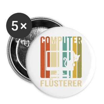Computerflüsterer Katzenmotiv - Buttons groß 56 mm (5er Pack) - Weiß - Vorne