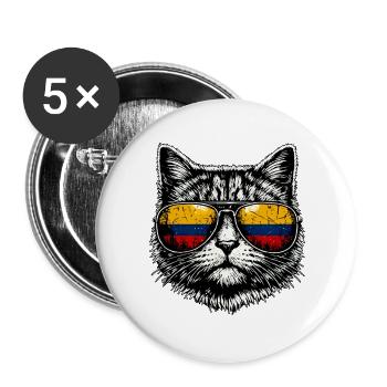 Cat Colombian Flag Colombia - Buttons large 2.2''/56 mm (5-pack) - white - Front