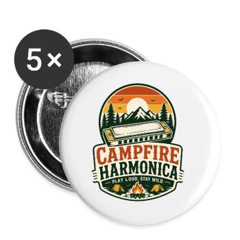 Instrument : Harmonica, Musique de feu de camp, Harmonica - Lot de 5 grands badges (56 mm) - blanc - Devant