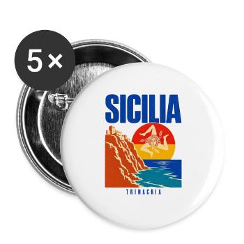 Sicilia Travel Poster, Trinacria Sicilian Flag Pri - Buttons large 2.2''/56 mm (5-pack) - white - Front