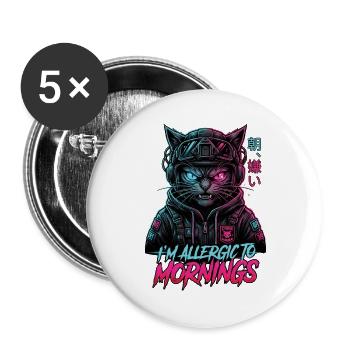 Katze Ich Bin gegen Morgende Allergisch - Buttons groß 56 mm (5er Pack) - Weiß - Vorne