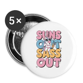  Suns Out Sass Out Einhorn Sommer Strand Urlaub - Buttons groß 56 mm (5er Pack) - Weiß - Vorne