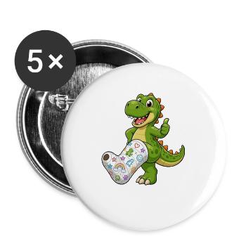 Cheerful dinosaur with plaster - Buttons large 2.2''/56 mm (5-pack) - white - Front