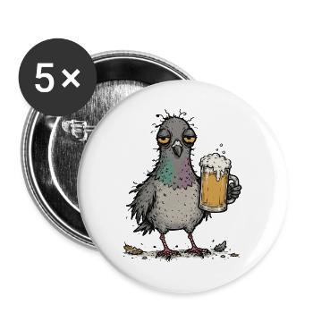 Beer pigeon, beer lover, beer-drinking, - Buttons large 2.2''/56 mm (5-pack) - white - Front