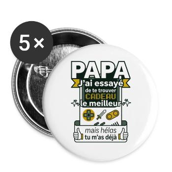 Papa Gamer Humour Cadeau Fête Des Pères Rétro - Lot de 5 grands badges (56 mm) - blanc - Devant