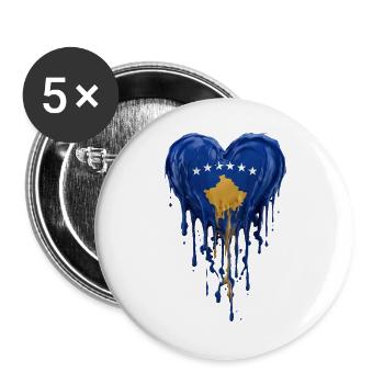 Kosovo Blau Herz Tropfen - Buttons groß 56 mm (5er Pack) - Weiß - Vorne