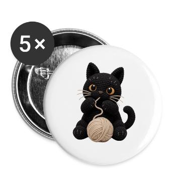 Gehäkelte schwarze Katze Häkel Katze Kätzchenknöpfe - Buttons groß 56 mm (5er Pack) - Weiß - Vorne