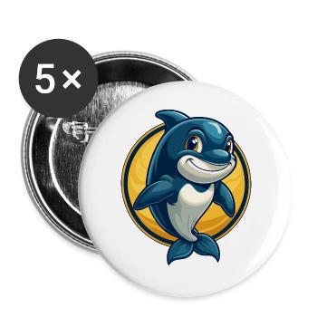 Orca Kawaii Maskottchen-Cartoon-Charakter-Clipart-Logo - Buttons groß 56 mm (5er Pack) - Weiß - Vorne