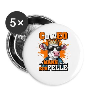 CowEO CEO Kuhstall Chef | Führungskraft Landwirt  - Buttons groß 56 mm (5er Pack) - Weiß - Vorne