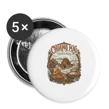 Chiang Mai Thailand - Buttons groß 56 mm (5er Pack) - Weiß - Vorne