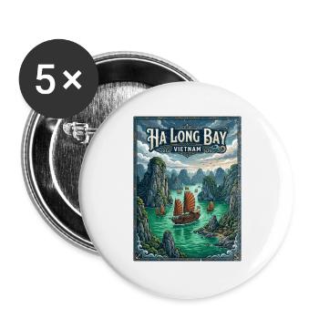 Baie de Ha Long, Vietnam - Lot de 5 grands badges (56 mm) - blanc - Devant