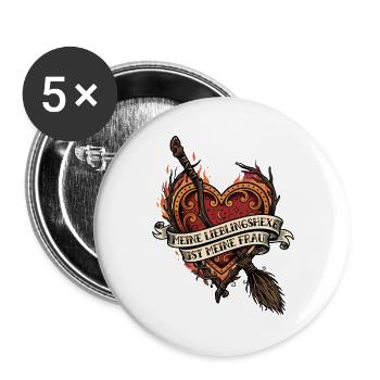 Lieblingshexe Herz Hexenbesen Frau - Buttons groß 56 mm (5er Pack) - Weiß - Vorne
