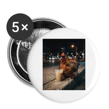 Nachtstimmung Huhn mit Kaffee - Buttons groß 56 mm (5er Pack) - Weiß - Vorne