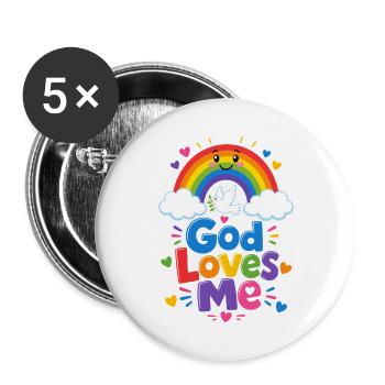 God Loves Me Rainbow - Buttons large 2.2''/56 mm (5-pack) - white - Front
