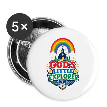 Gottes Kleiner Entdecker - Buttons groß 56 mm (5er Pack) - Weiß - Vorne