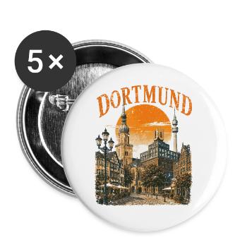  Vintage Dortmund Skyline historische - Buttons groß 56 mm (5er Pack) - Weiß - Vorne