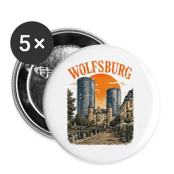 Vintage Wolfsburg Skyline Historic Wolfsburg - Buttons large 2.2''/56 mm (5-pack) - white - Front