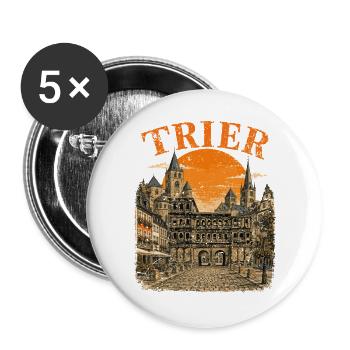  Vintage Trier Skyline historische Straßenansicht - Buttons groß 56 mm (5er Pack) - Weiß - Vorne