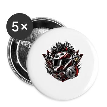 Rennhelm mit Gauges Detail - Buttons groß 56 mm (5er Pack) - Weiß - Vorne