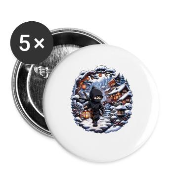Winter ninja in snowy village - Buttons large 2.2''/56 mm (5-pack) - white - Front