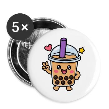 Cute Kawaii Boba Bubble Tea Character - Buttons large 2.2''/56 mm (5-pack) - white - Front