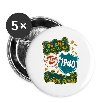 86 Ans Millésime 1940 Edition Limitée Anniversaire - Lot de 5 grands badges (56 mm) - blanc - Devant