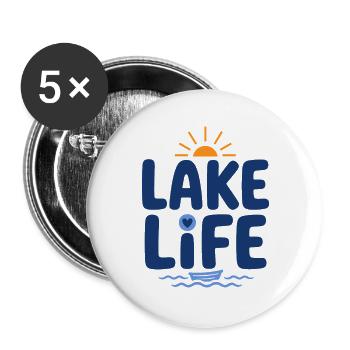 Lake Life Sunset Logo - Buttons groß 56 mm (5er Pack) - Weiß - Vorne