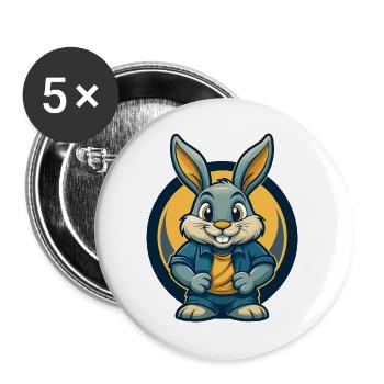 Rabbit Kawaii Maskottchen Cartoon Clipart Logo Abzeichen - Buttons groß 56 mm (5er Pack) - Weiß - Vorne