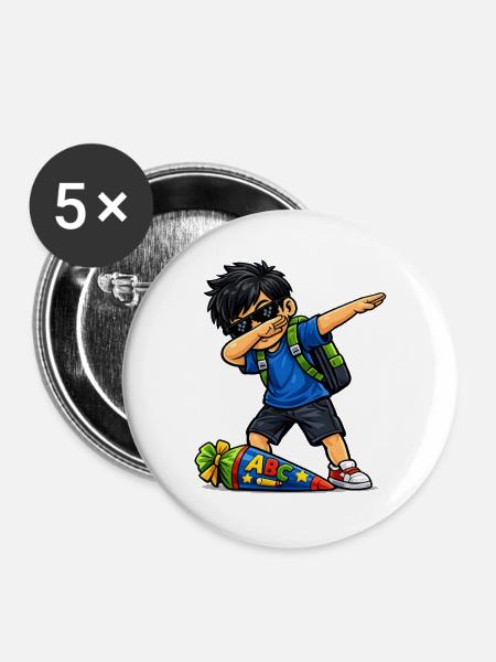 Dabbing ABC-Schütze schwarze Haare - Buttons groß 56 mm (5er Pack) - Weiß