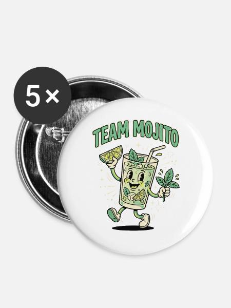 JGA Mojito Cocktail Barkeeper - Buttons groß 56 mm (5er Pack) - Weiß