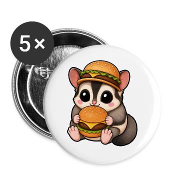 Cute Thylacine Marten with Burger Cartoon - Buttons large 2.2''/56 mm (5-pack) - white - Front
