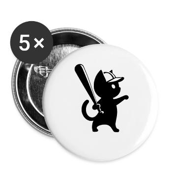 Minimalistische Katzen-Baseballspieler Silhouette - Buttons groß 56 mm (5er Pack) - Weiß - Vorne